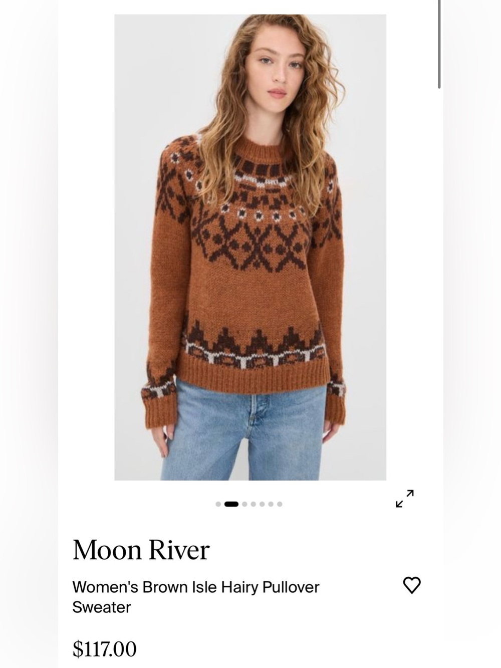 Moon River Brown Fair Isle Crewneck Sweater